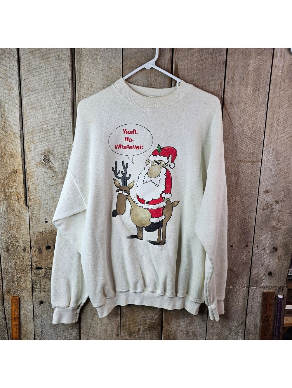 Vintage Tultex "Yeah. Ho. Whatever!" Santa Reindeer Christmas Sweatshirt Large